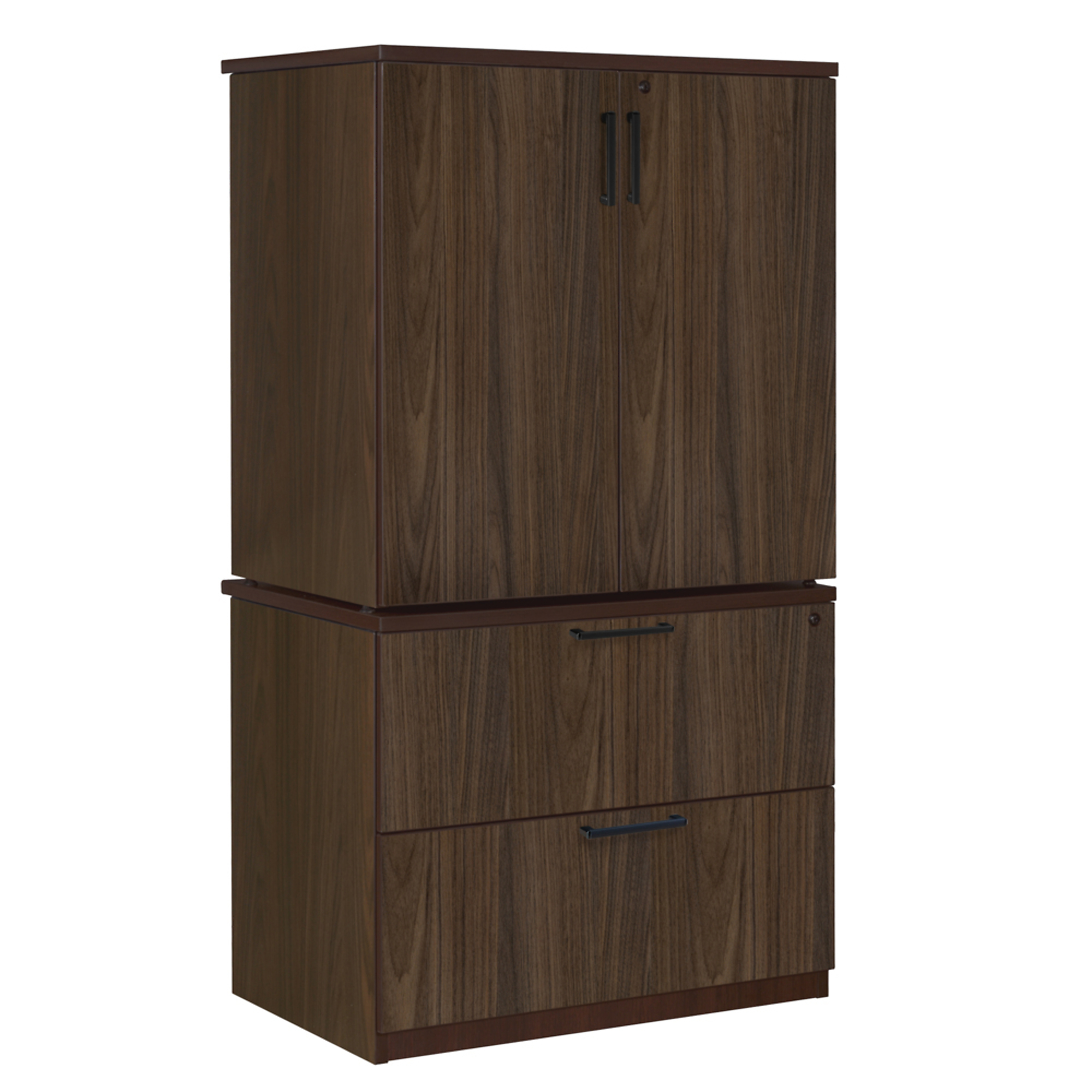 Regency Furniture Legacy Lateral File with Stackable Storage Cabinet — Neo Walnut, Lockable, 2 Adjustable Shelves, Model# LPLFSC3665NW